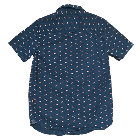 CACTUS BOYS Fox Print Button Down Shirt With Cap Sleeves Navy Blue Boys 9-10Y - Picture 7 of 9
